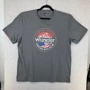 Wrangler Mens XL Graphic T Shirt Gray American Original Flag Mountains